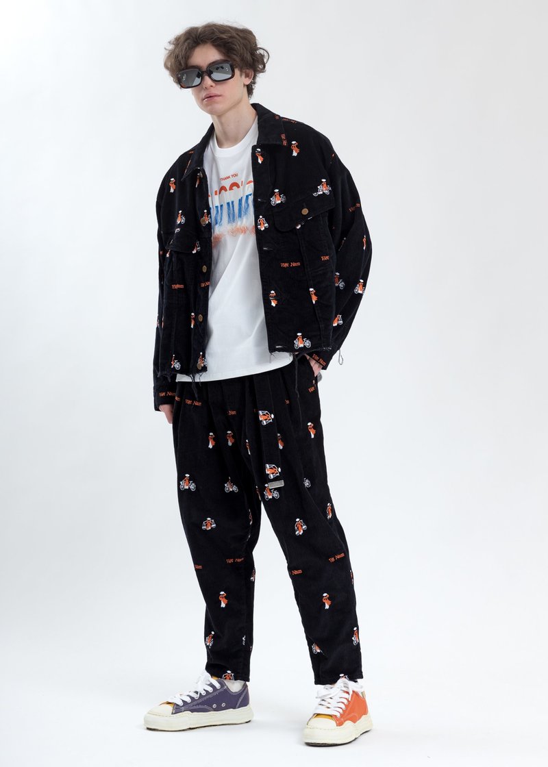 Doublet Vietnam Embroidery Wide Tapered Trousers - Black | Garmentory