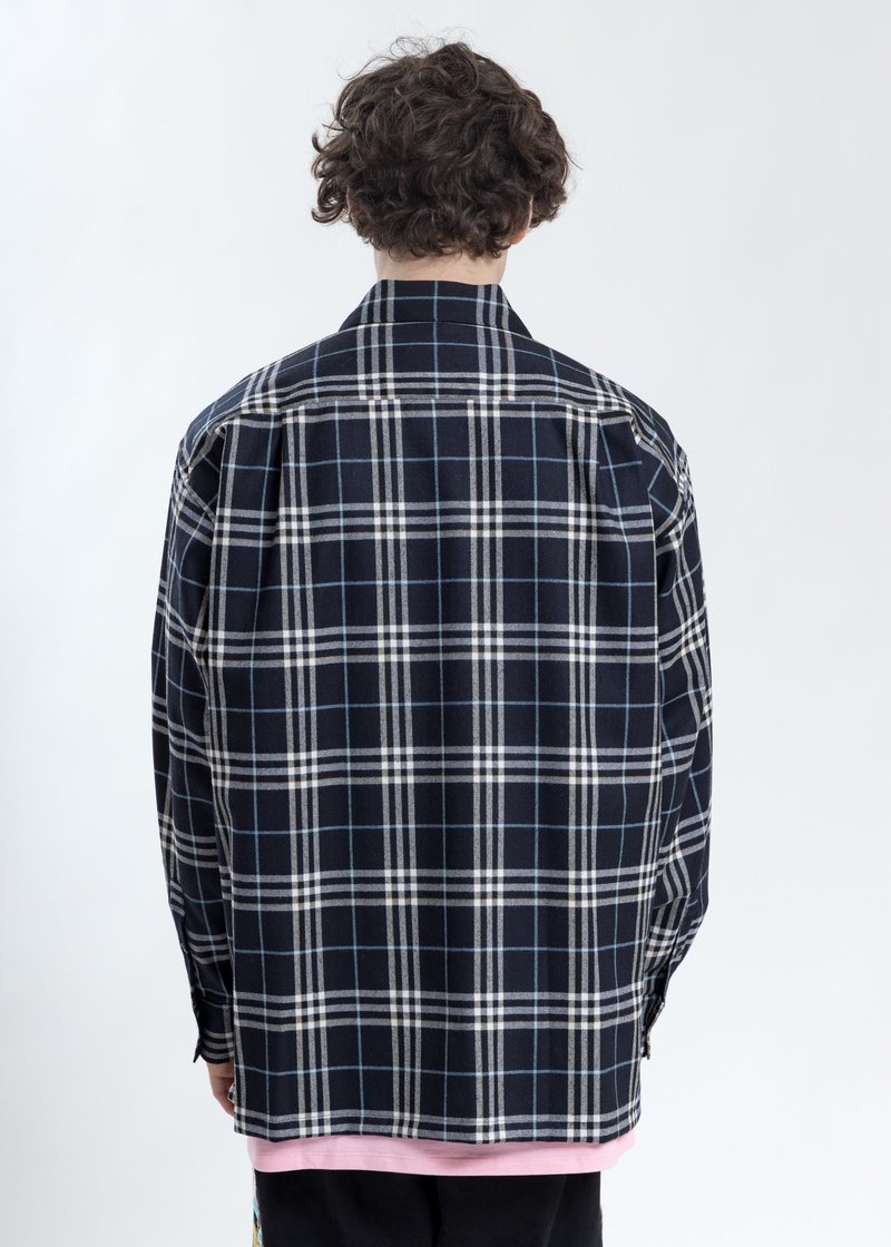 Doublet Puppet Animal Embroidery Check Shirt - Navy Check | Garmentory