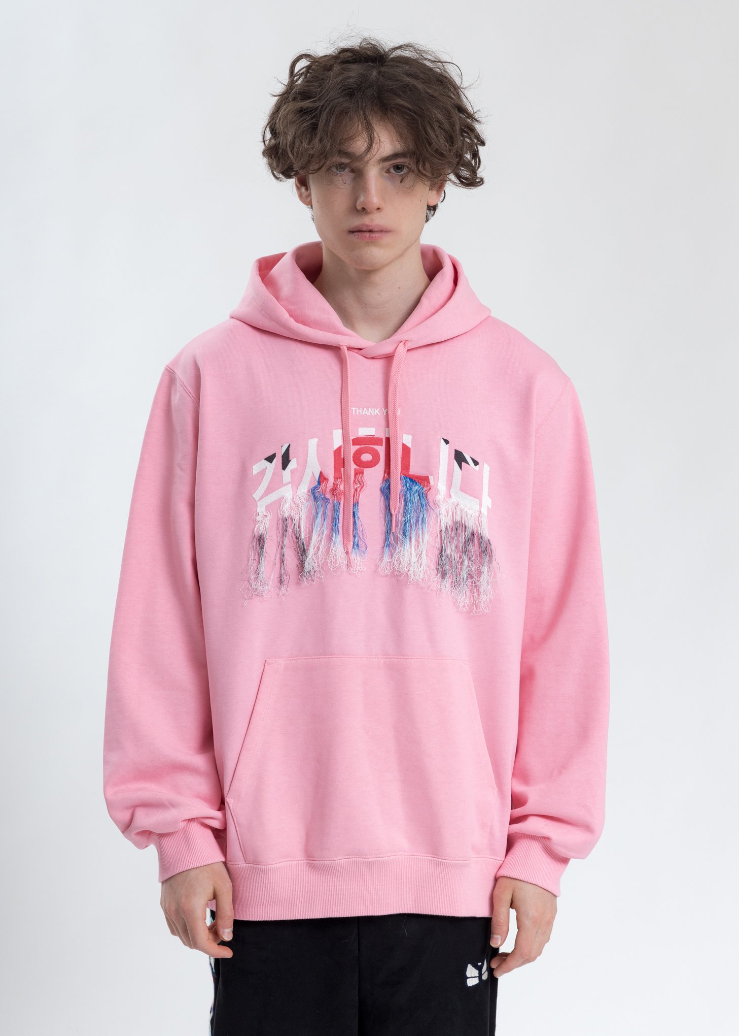 Doublet Thank You Fringe Embroidery Hoodie - Pink | Garmentory