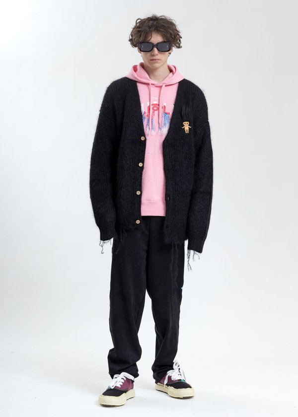 Doublet Thank You Fringe Embroidery Hoodie - Pink | Garmentory