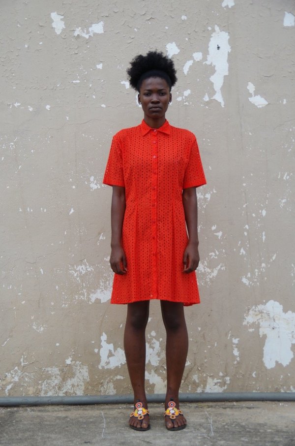 Studio One Eighty Nine Cotton Eyelet Shirt Dress - Red | Garmentory