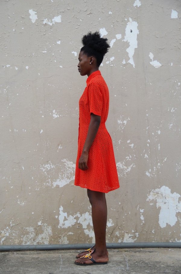 Studio One Eighty Nine Cotton Eyelet Shirt Dress - Red | Garmentory Studio One Eighty Nine Cotton Eyelet Shirt Dress - Red | Garmentory