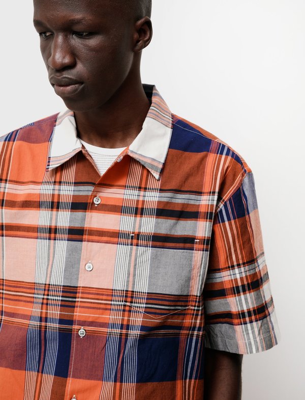 Chemise à Manches Courtes Norse Projects Carsten Madras - Carreaux Bleus - Taille L Décontractée