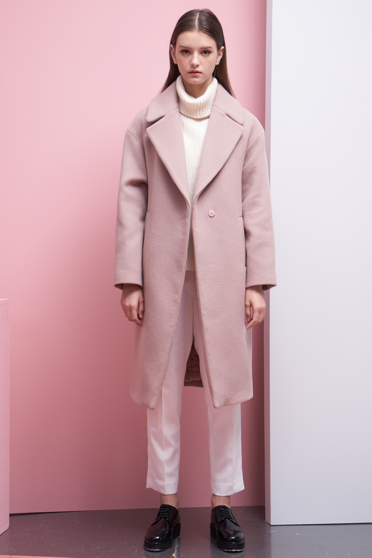 LOOKAST Oversized Long Wool Coat- Baby Pink Garmentory