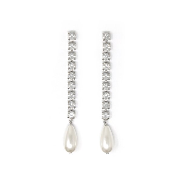 Joomi Lim Crystal Chain Earrings W/ Tear Drop Pearls - Rhodium/Crystal/White Joomi Lim Crystal Chain Earrings W/ Tear Drop Pearls - Rhodium/Crystal/White