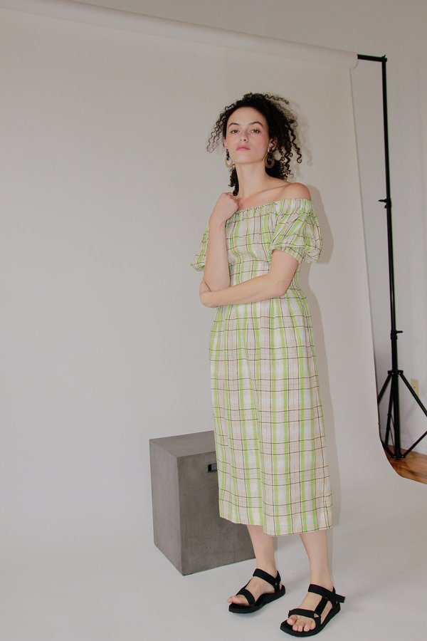 green emerald velvet dress Green Gingham Embroidered Bubble Hem Sofia Mini Dress main image 0