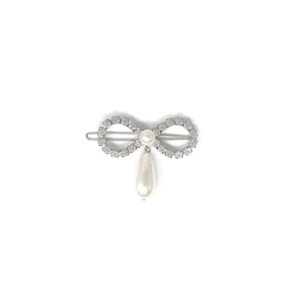 Joomi Lim Crystal Bow & Pearl Hair Clip - Brass | Garmentory display picture 1