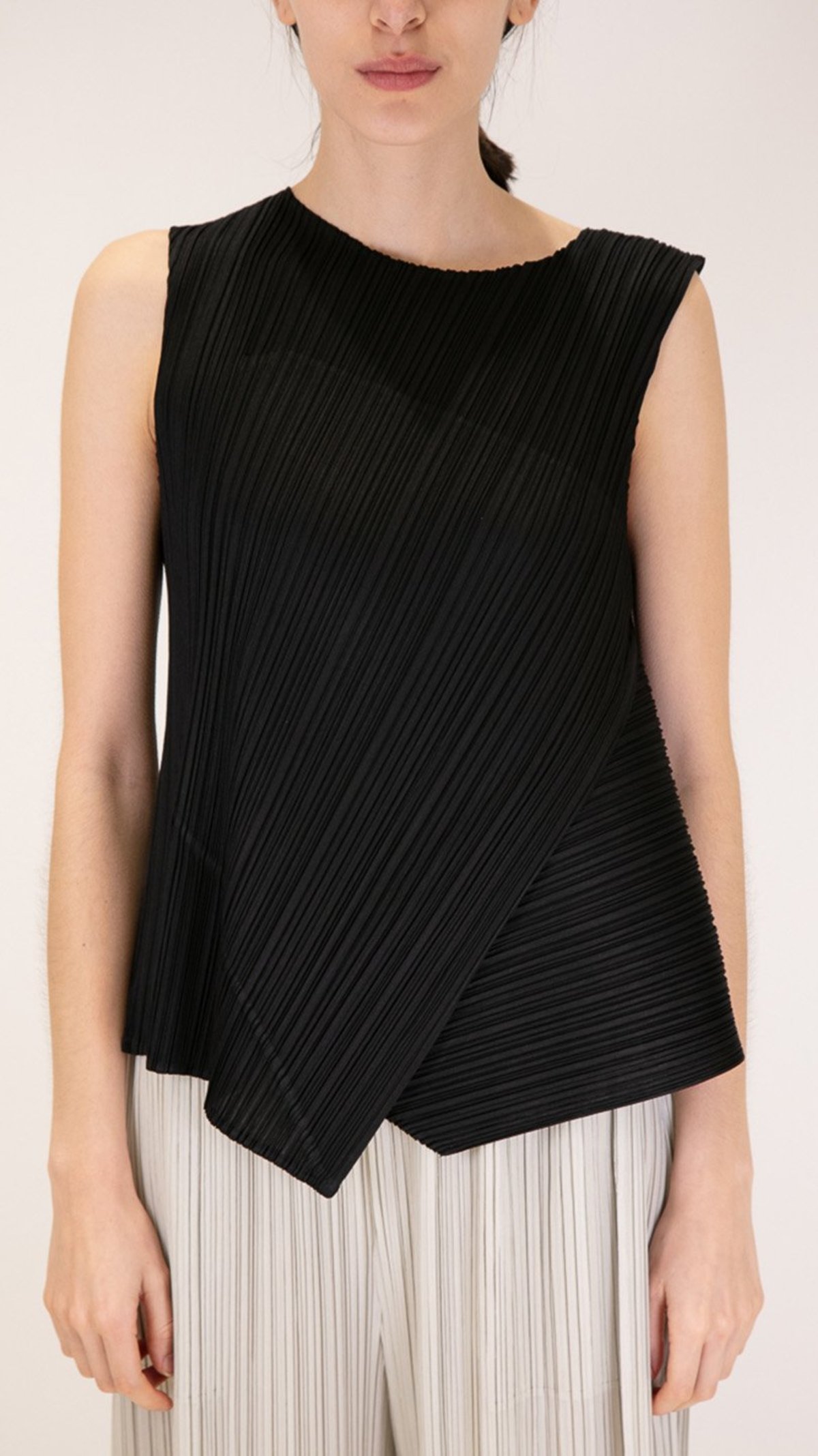 Issey Miyake Pleats Please Diagonal Pleats Sleeveless Top - Black  