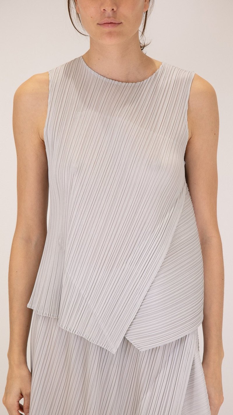Issey Miyake Pleats Please Diagonal Pleats Sleeveless Top - Light  