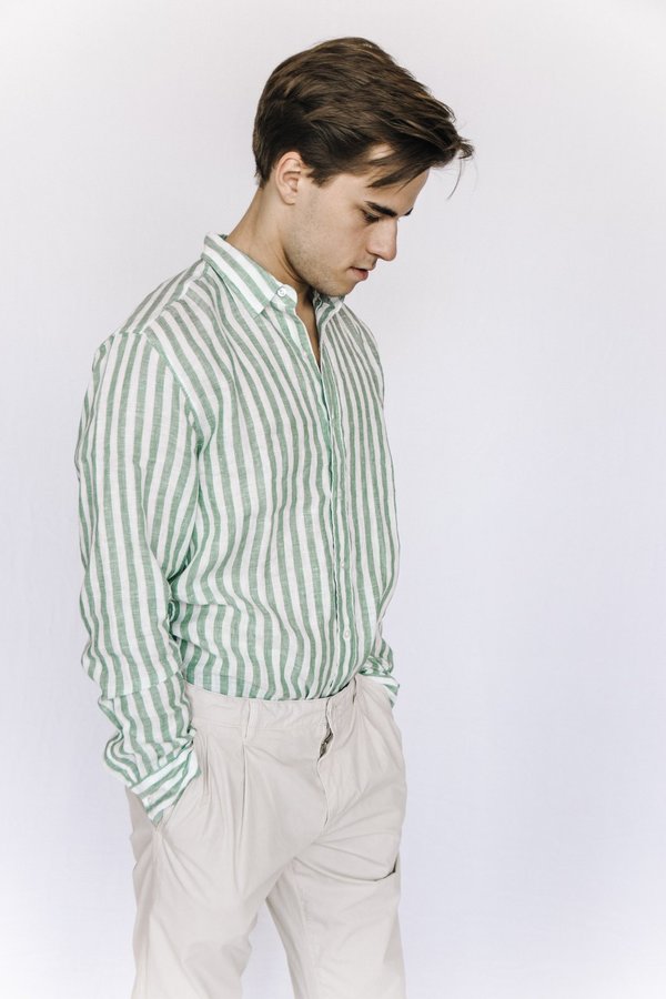 Frank and Eileen Striped Linen Button Down - Green Frank and Eileen Striped Linen Button Down - Green