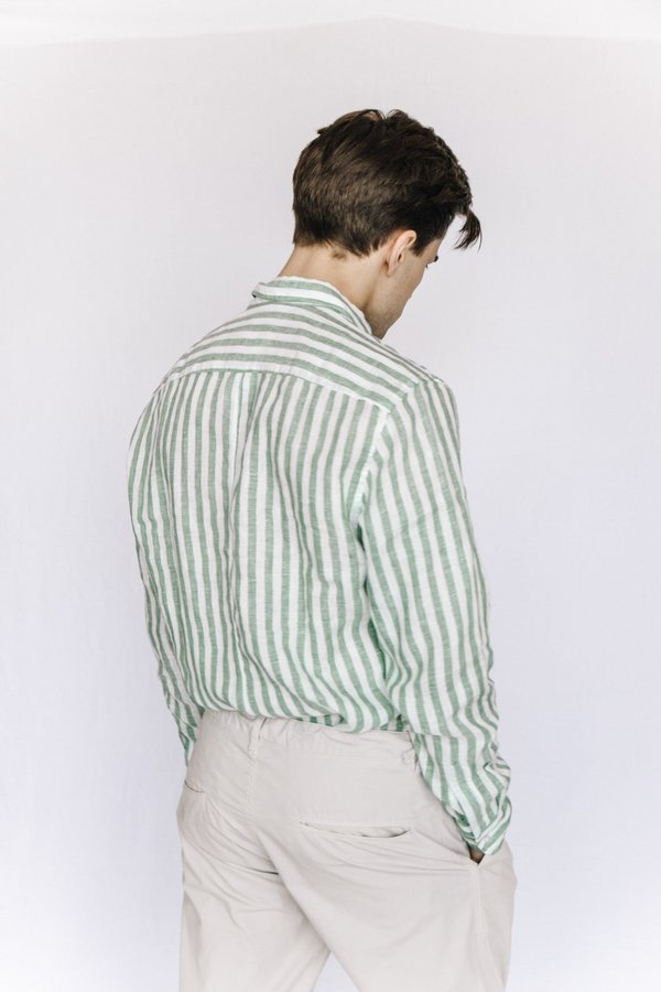 Frank and Eileen Striped Linen Button Down - Green Frank and Eileen Striped Linen Button Down - Green