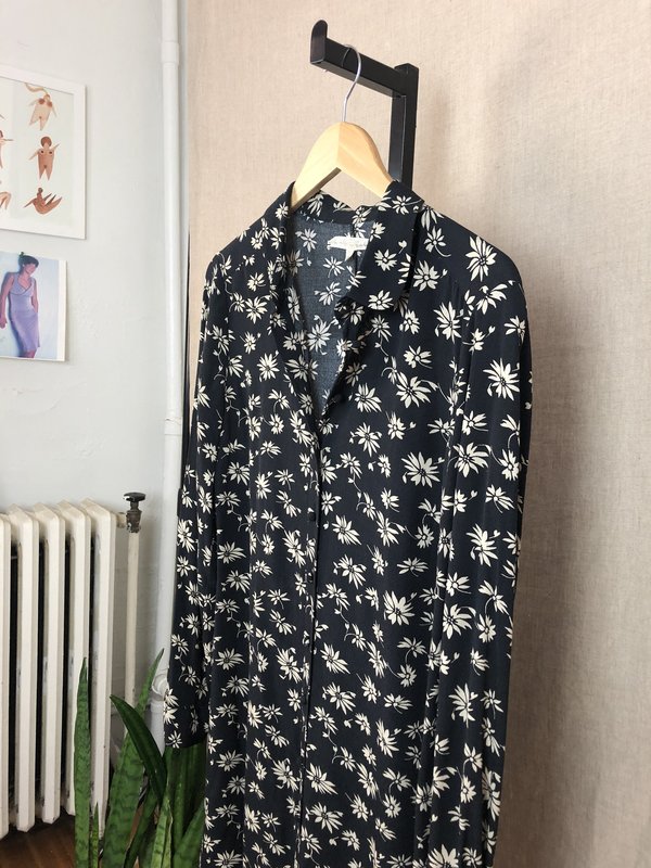 madewell floral shirt dress Madewell Maxi T-Shirt Dress in Floral Hammered Satin Size 8 NWT