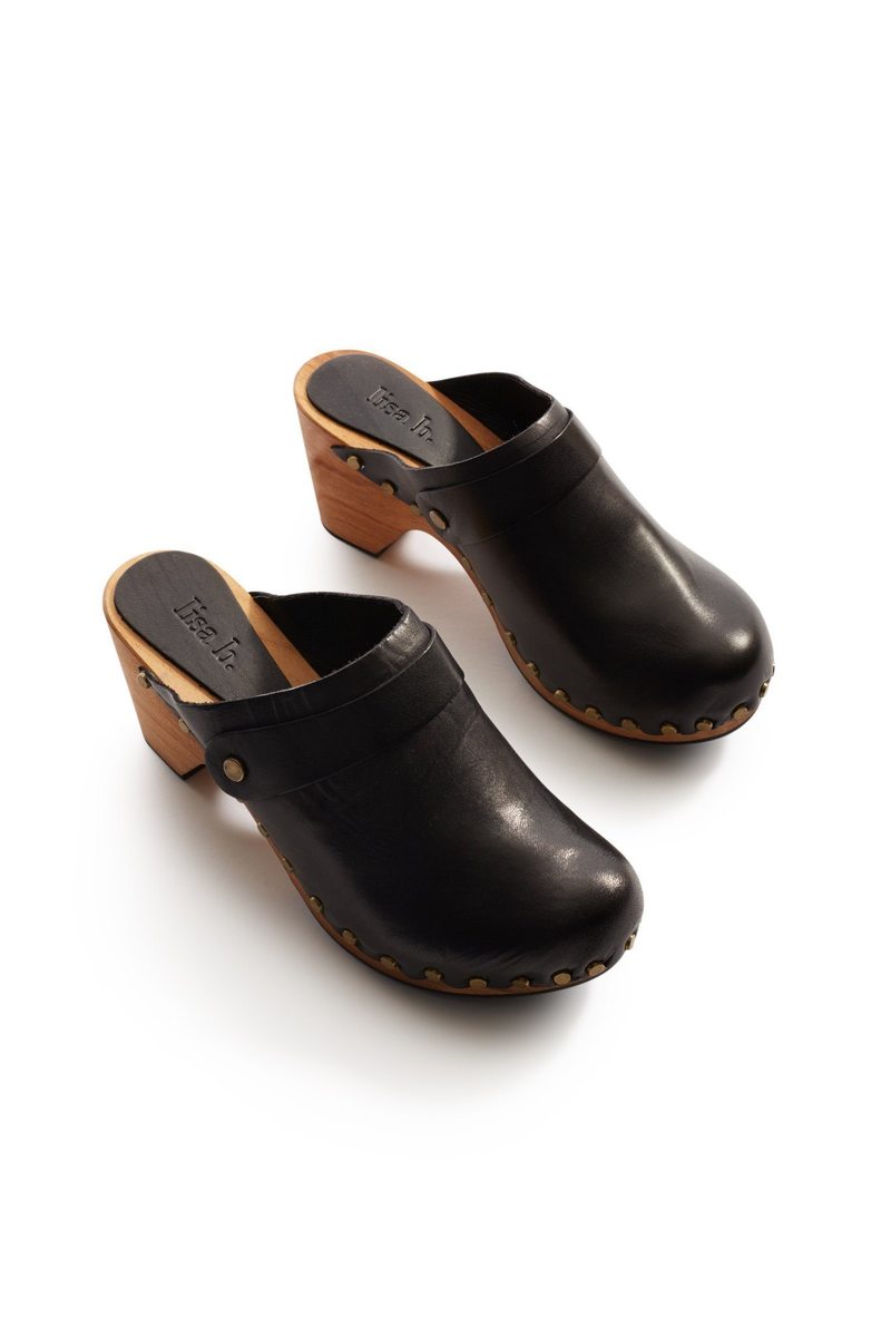 Lisa B. high heel leather clogs - black