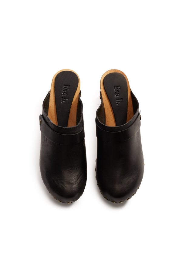 Lisa B. high heel leather clogs - black