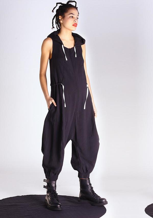 black sleeveless jumpsuit