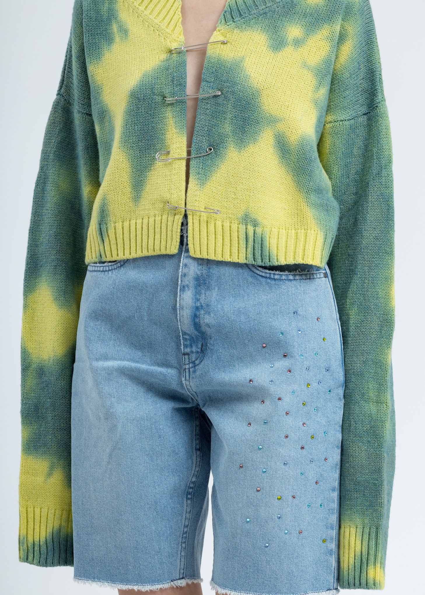 Danielle Guizio Tie Dye Knit Safety Pin Sweater Green/Yellow Garmentory