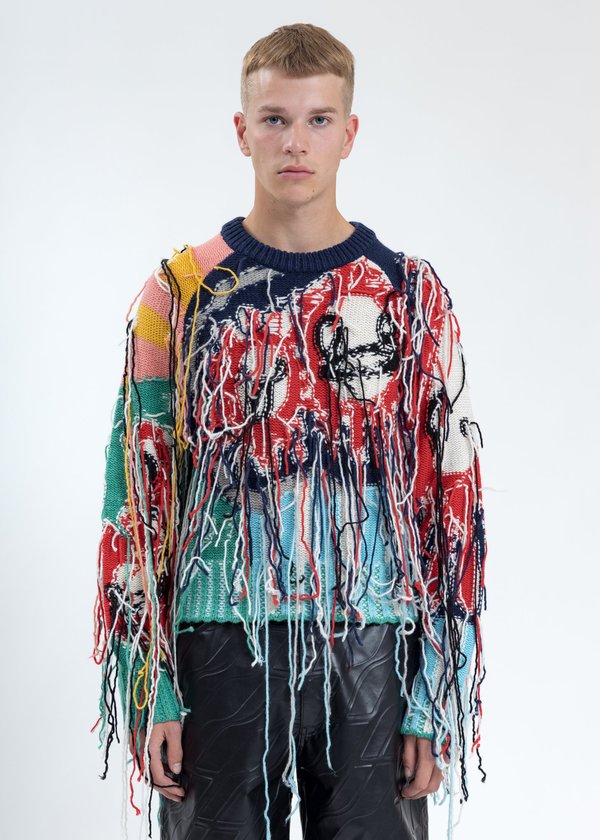 Charles Jeffrey Loverboy Artwork Sweater with Fringe Tassels - Multicolor Charles Jeffrey Loverboy Artwork Sweater with Fringe Tassels - Multicolor