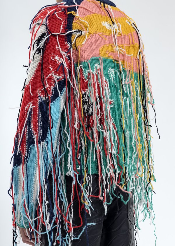 Charles Jeffrey Loverboy Artwork Sweater with Fringe Tassels - Multicolor Charles Jeffrey Loverboy Artwork Sweater with Fringe Tassels - Multicolor