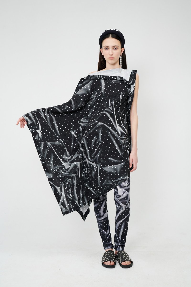 MM6 Maison Margiela Asymmetric Folded Print Dress - Black