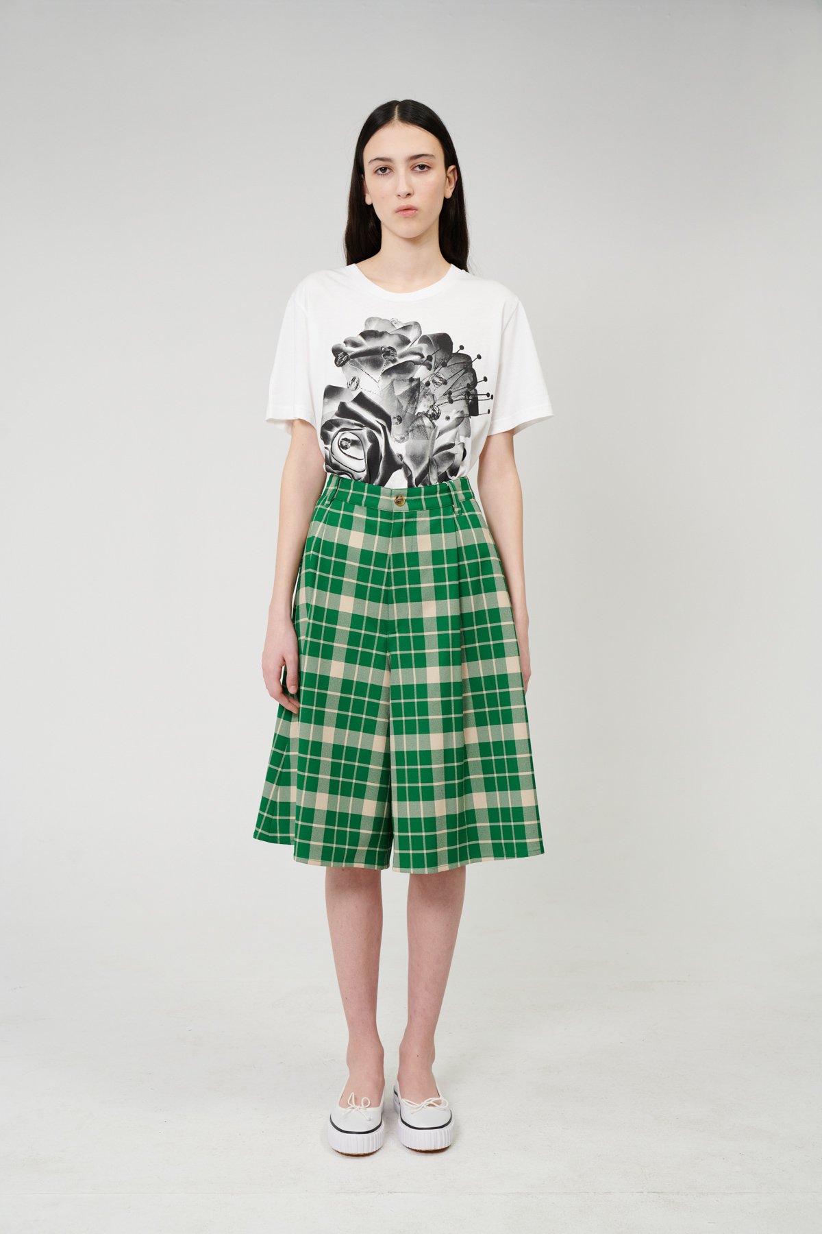 MM6 Maison Margiela Checked Wide-leg Shorts Green Garmentory