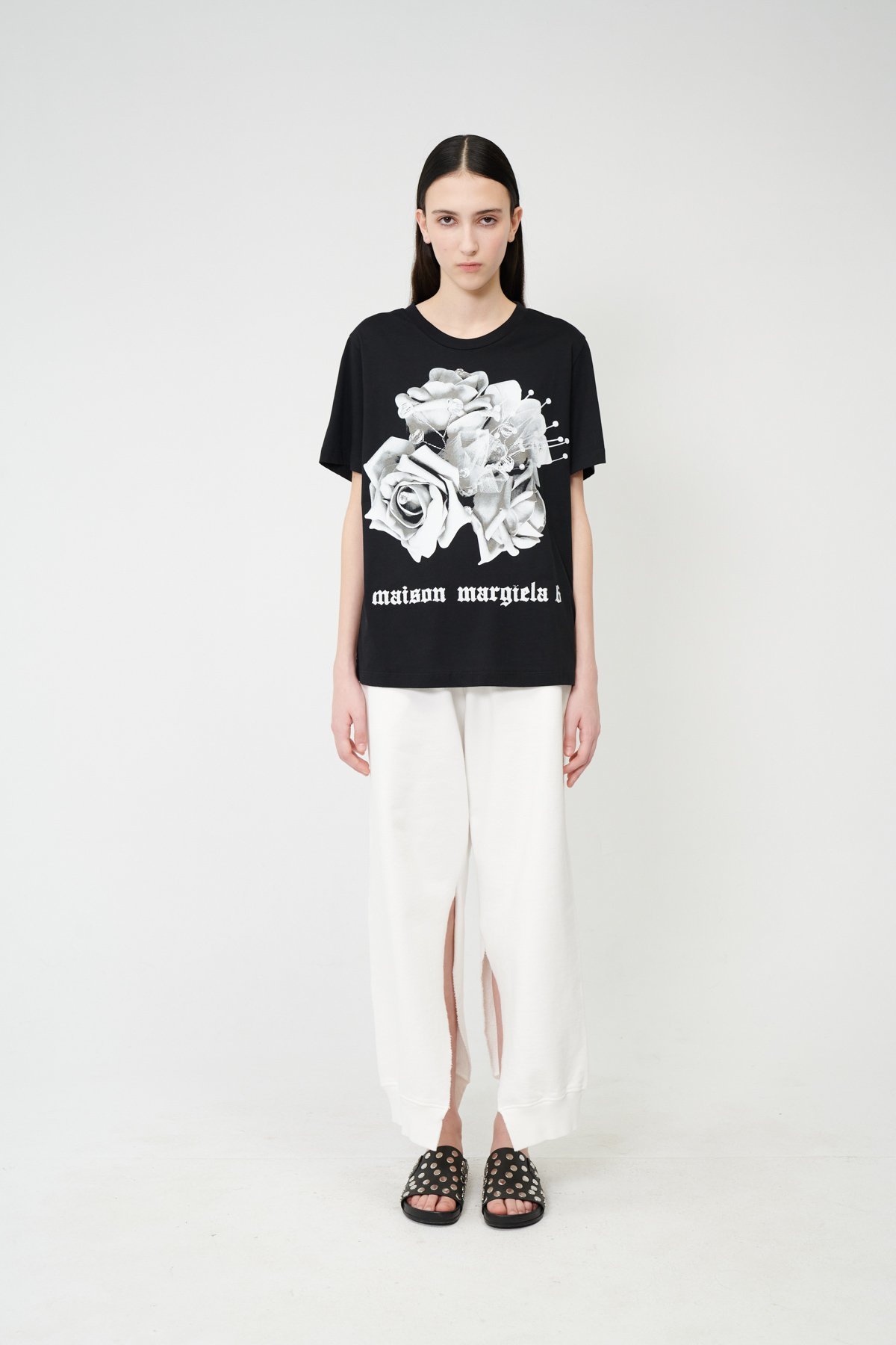 MM6 Maison Margiela Floral Print T-shirt - Black | Garmentory