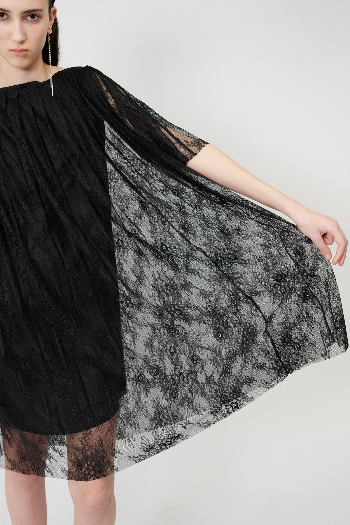 MM6 Maison Margiela PLEATED LACE DRESS - BLACK | Garmentory