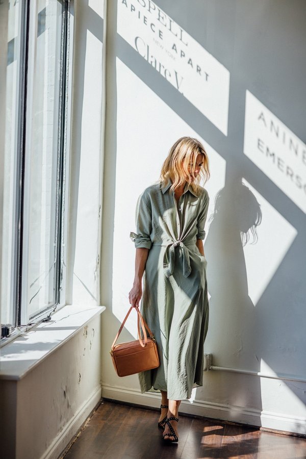 VINCE Tie Front Shirt Dress - Jade | Garmentory