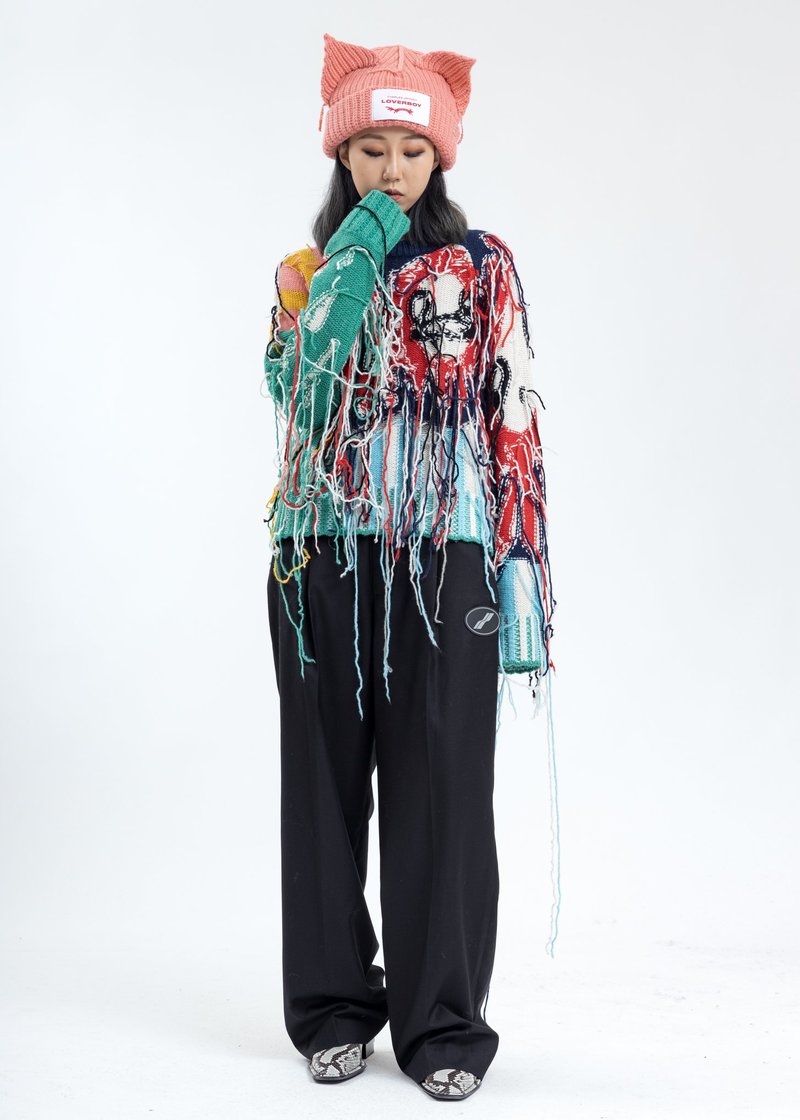 Charles Jeffrey Loverboy Artwork Sweater with Fringe Tassels - Multicolor