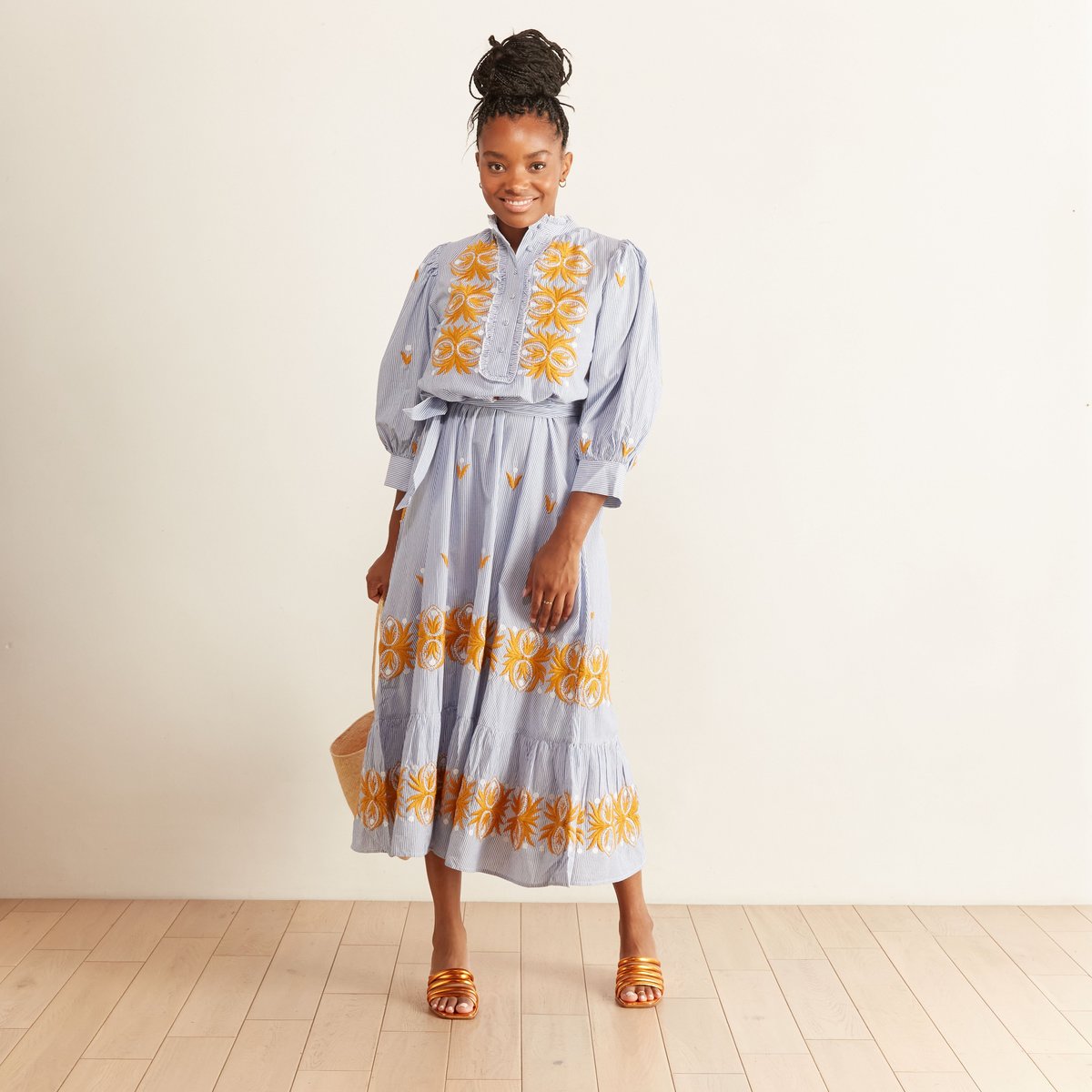 Antik Batik Mexica Embroidered Puff Sleeve Dress - Blue