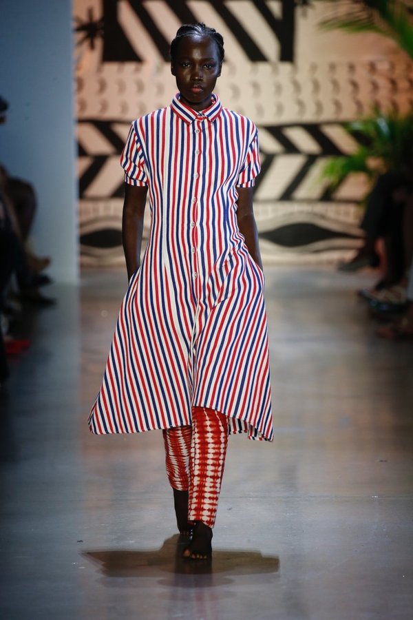 Studio One Eighty Nine Stripe Organic Cotton Midi Shirt Dress - Red/White/ Blue | Garmentory