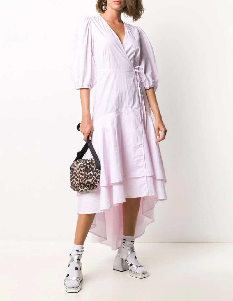 GANNI スハンコル 装飾 ミニトレス T40453680 099 Phantom Black Printed Mini Smock Dress | GANNI US