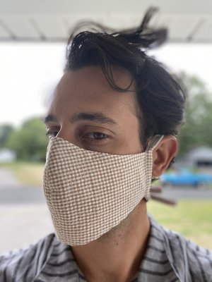 Tony Shirtmakers Lightweight Japanese Cotton Mini Gingham Seersucker Masks - Tan/White Tony Shirtmakers Lightweight Japanese Cotton Mini Gingham Seersucker Masks - Tan/White