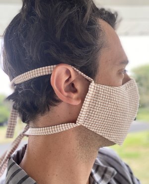 Tony Shirtmakers Lightweight Japanese Cotton Mini Gingham Seersucker Masks - Tan/White Tony Shirtmakers Lightweight Japanese Cotton Mini Gingham Seersucker Masks - Tan/White