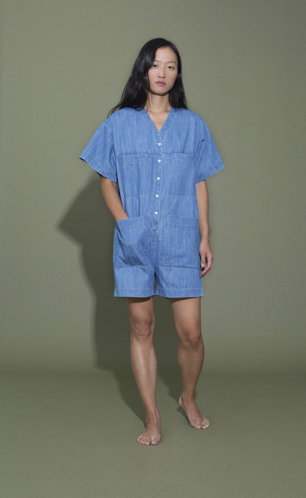 Ilana Kohn Tuck Romper - Denim Blue 