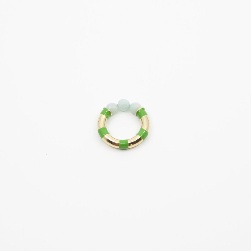 A. Carnevale Striped Ring with Beads in Green/Blue