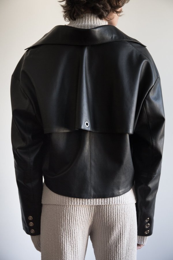 LUDOVIC DE SAINT SERNIN Lamb Leather Cropped Biker Jacket - Black 