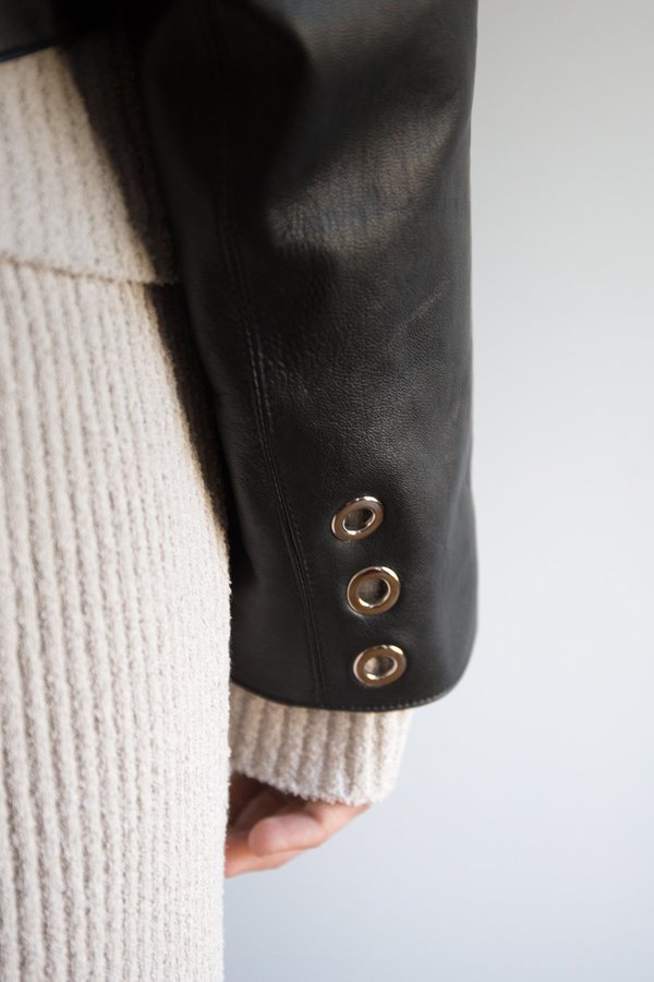 LUDOVIC DE SAINT SERNIN Lamb Leather Cropped Biker Jacket - Black 