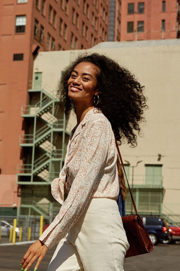 Whimsy + Row Maya Button Up Shirt - Natural Lady Print Whimsy + Row Maya Button Up Shirt - Natural Lady Print