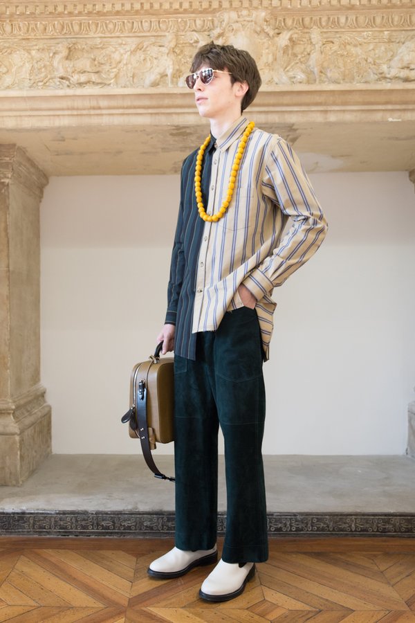 Lanvin Asymmetric Shirt - Dark Green/Camel Stripe Lanvin Asymmetric Shirt - Dark Green/Camel Stripe