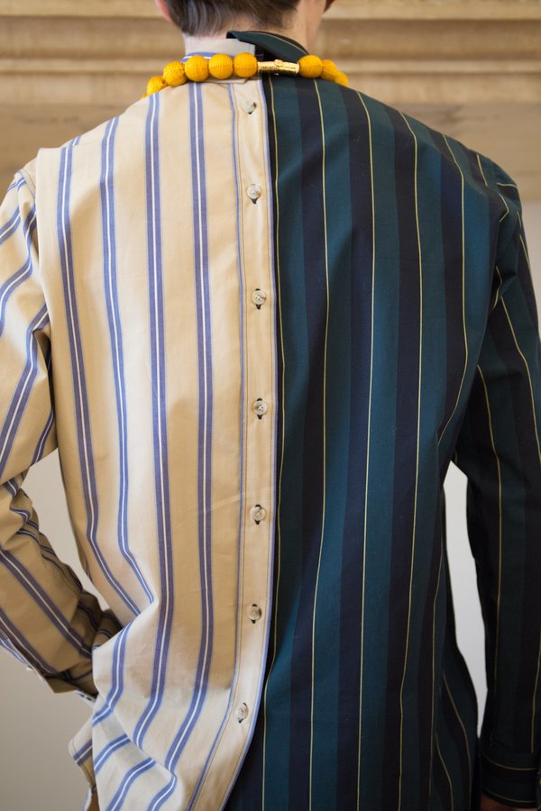 Lanvin Asymmetric Shirt - Dark Green/Camel Stripe Lanvin Asymmetric Shirt - Dark Green/Camel Stripe