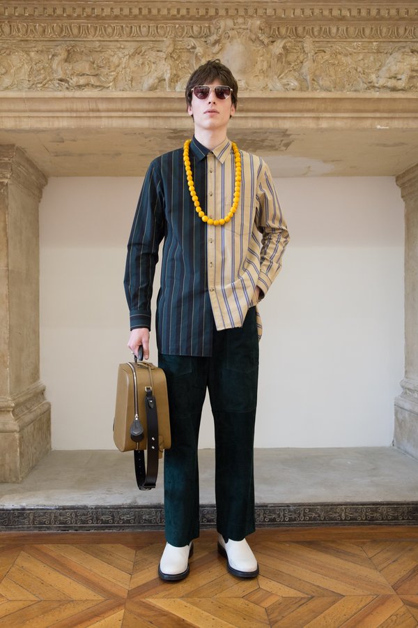 Lanvin Asymmetric Shirt - Dark Green/Camel Stripe Lanvin Asymmetric Shirt - Dark Green/Camel Stripe