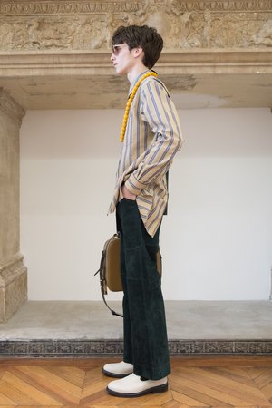 Lanvin Asymmetric Shirt - Dark Green/Camel Stripe Lanvin Asymmetric Shirt - Dark Green/Camel Stripe