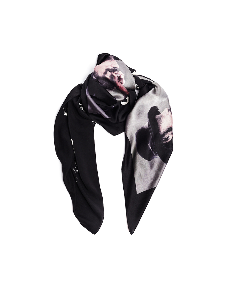 Yohji Yamamoto Silk Yohji Printed Scarf - Black | Garmentory
