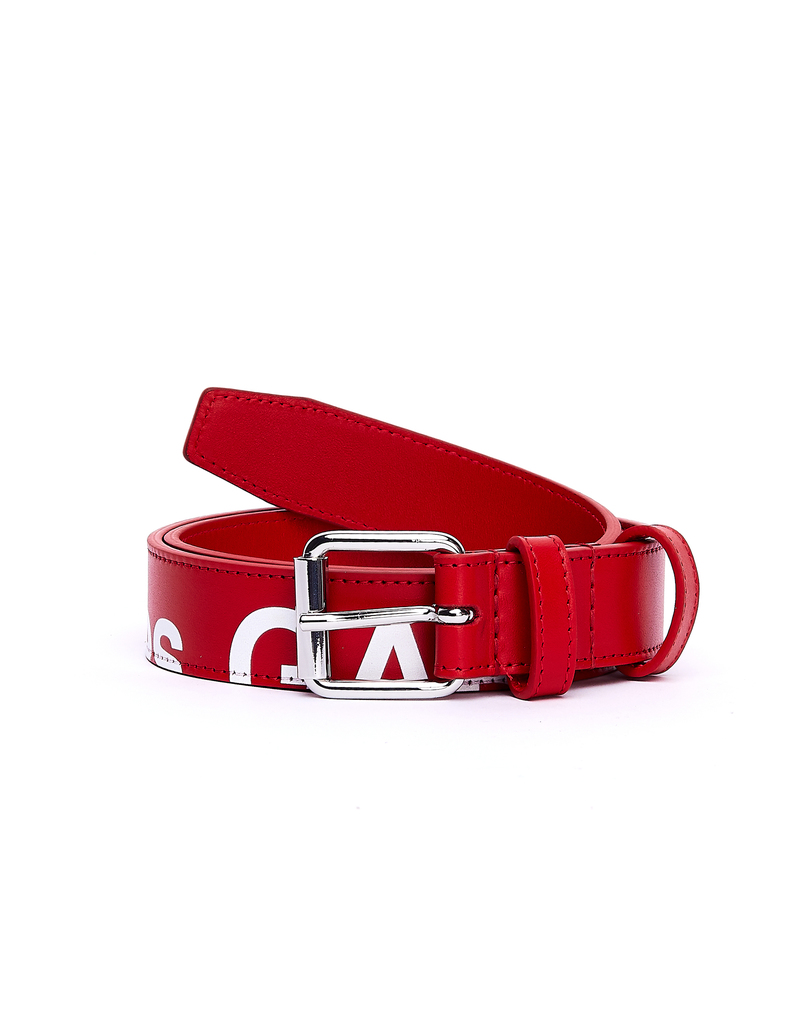 Comme des Garçons Leather Logo Belt - Red | Garmentory