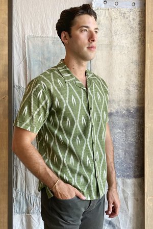 Raga Man SS Camp Collar Shirt - Green Ikat Raga Man SS Camp Collar Shirt - Green Ikat
