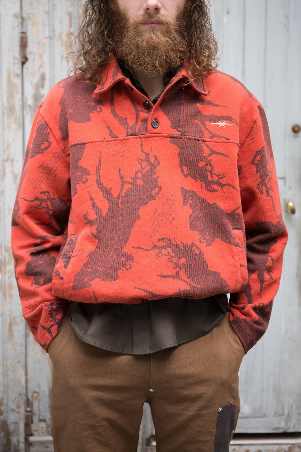 PHIPPS Methuselah Print Fleece Digging Pullover - Red | Garmentory 