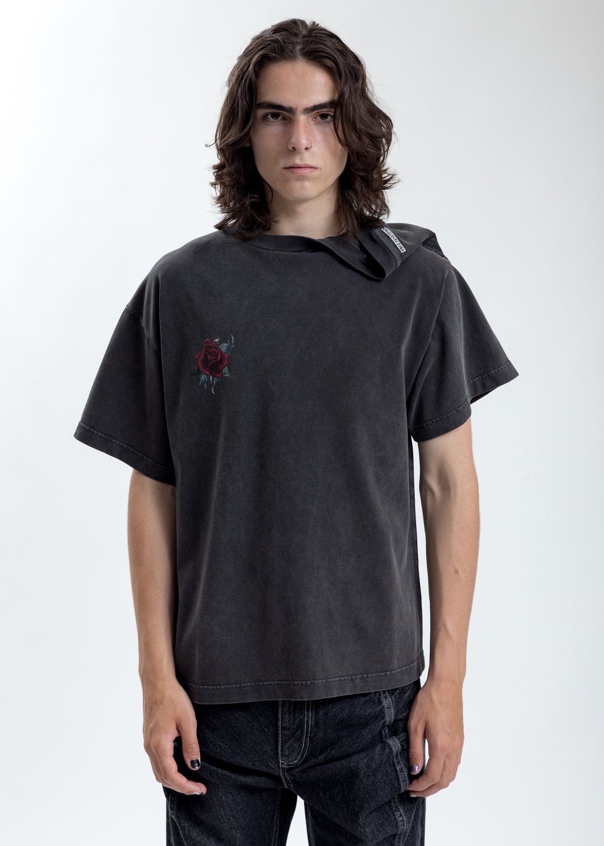 Y/project Rose Clipped Shoulder T-Shirt - Grey | Garmentory