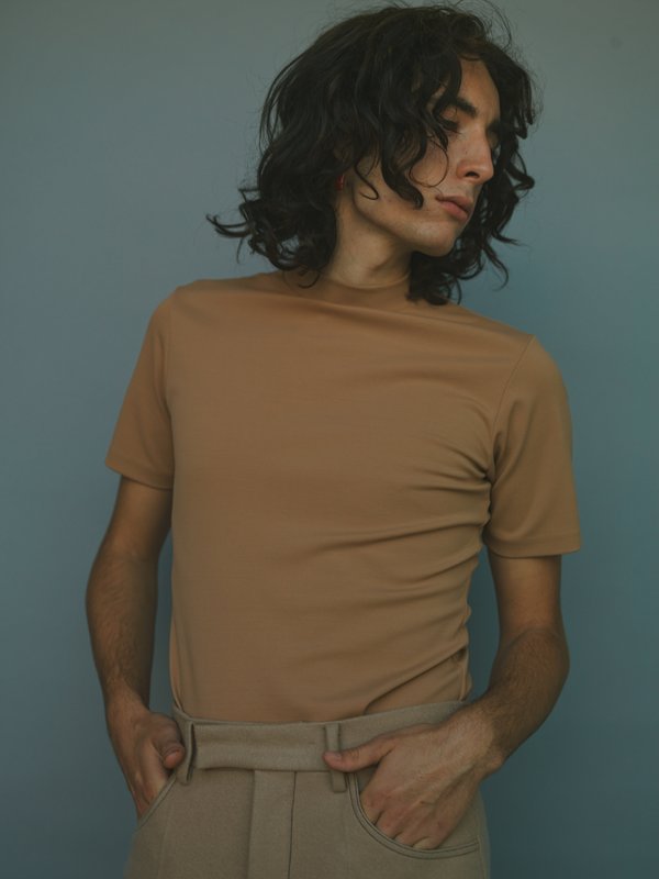 Marni Stretch Jersey Mock Neck Tee - Nude Marni Stretch Jersey Mock Neck Tee - Nude