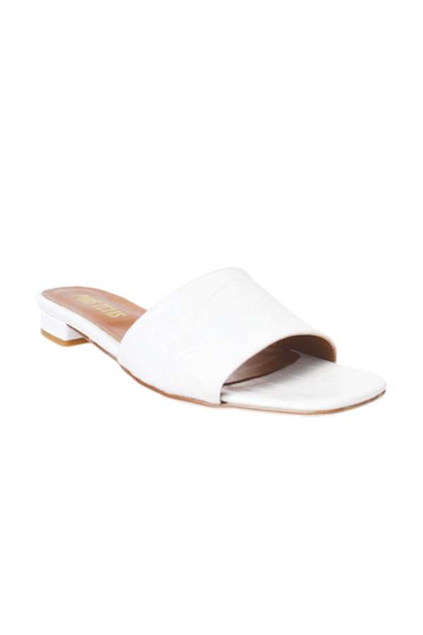 Paris Texas Moc Croc Square Toe Flats - White Paris Texas Moc Croc Square Toe Flats - White