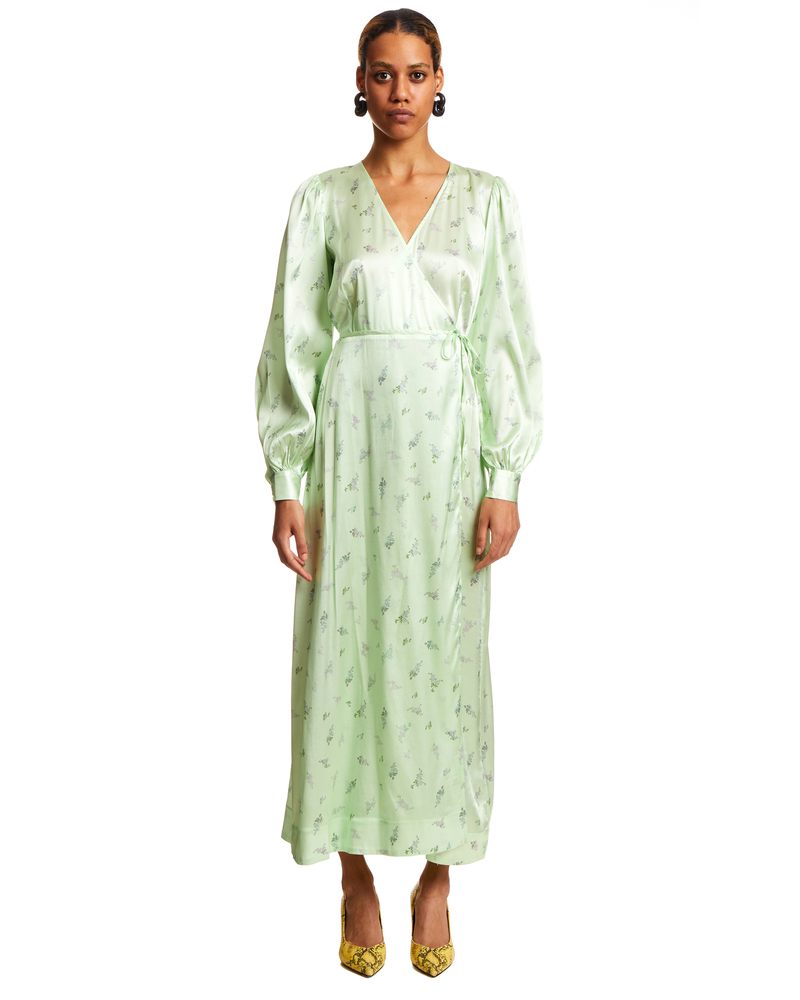 ワンピース Ganni SS25 DRAPED SATIN DRESS (W0381 099) GANNI-Solid Satin Gathered Long Dress-W0381 099 – Dope